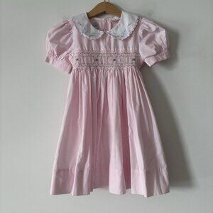 Vtg East Bay Gear Girls 5 Smocked Dress Pink Dainty Floral Smocked Classic FLAWS